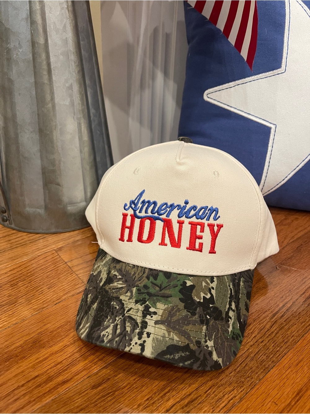 American Honey USA Patriotic Blue Red Camouflage Camo Baseball Hat Cap NEW